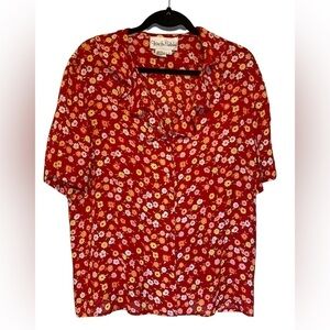 Diane Von Furstenberg Silk Floral Sheer Blouse Women’s size L